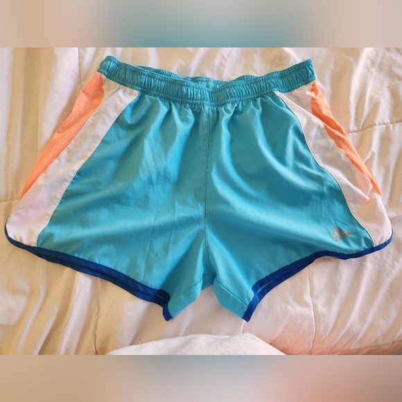 adidas Women's Athletic Shorts - Blue, White, and Orange - Picture 1 of 6